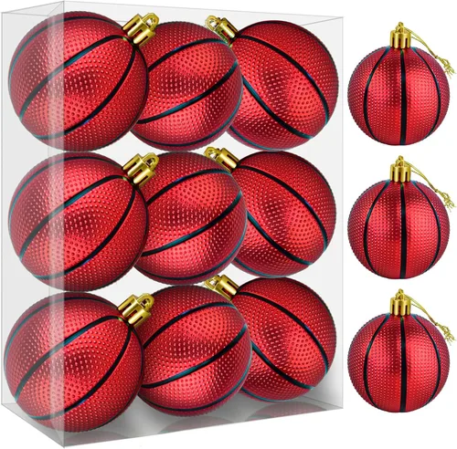 Miniatura 11 de Adornos de Navidad inastillables de fútbol - Decoración colgante mejorada de 9 piezas para árbol, decoraciones para exteriores seguras para niños
