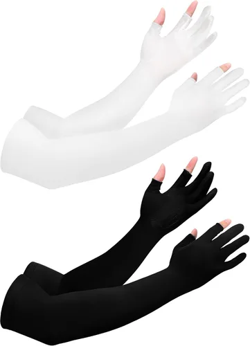 Bencailor 2 pares de mangas solares para hombres y mujeres con 2 agujeros para los dedos, antideslizantes, manga larga de enfriamiento para brazo