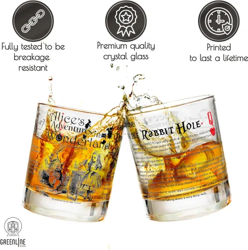 Miniatura 3 de Greenline Goods Vasos de whisky - Alicia en el país de las maravillas (juego de 2) Literatura Rocas Vidrio con Lewis Carroll Libro Imágenes &
