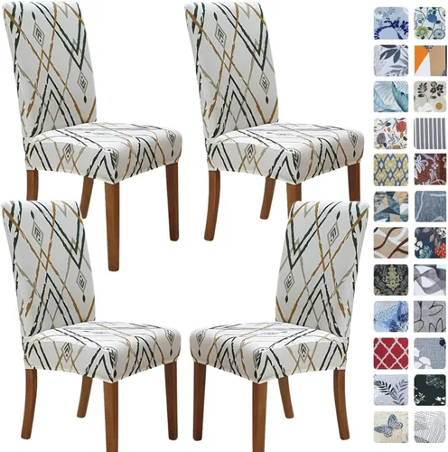 Miniatura 23 de SPRINGRICO Paquete de 6 fundas blancas para sillas de comedor, fundas elásticas para sillas de comedor con diseño floral, de elastano lavable