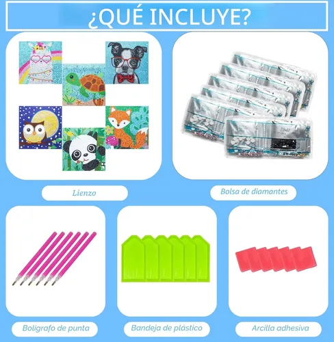 Miniatura 6 de CHWGLFGG Paquete de 6 kits de pintura de diamantes 5D para niños principiantes, kits de arte de diamantes lindos de taladro completo, arte de gemas