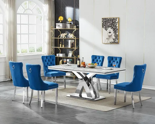 Miniatura 23 de Moderno juego de mesa de comedor de mármol para 4, juego de mesa de comedor de lujo para 4, mesa de comedor de mármol sintético de 68 pulgadas