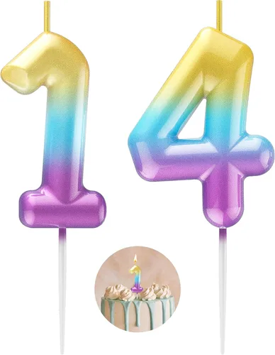 Miniatura 140 de Velas número 2 arcoíris con número 3D de feliz cumpleaños para decoración de fiesta de pastel de cumpleaños, suministros de celebración