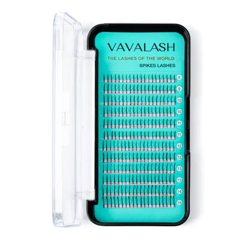 VAVALASH Extensiones de pestañas postizas en abanico con forma de espigas, bandeja mixta de 0.315-0.591 in, rizo C, 0.003 in, negro mate,
