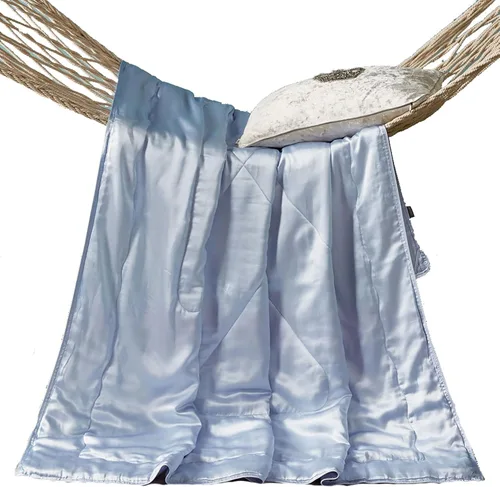 Miniatura 9 de Manta de seda pura, 100% seda de morera por dentro y fuera, manta suave para niños para sofá, cama, sofá de viaje, manta ligera y acogedora