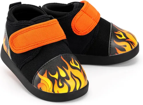 ikiki Zapatillas deportivas para niños pequeños y niños pequeños. Tenis de ajuste espacioso. Nota no chirriantes, puntera y talón de cuero vegano