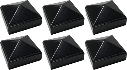 Miniatura 16 de Tapa de poste piramidal de aluminio de 3 x 3 pulgadas para postes de metal, ajuste a presión, color negro con recubrimiento en polvo, resistente al