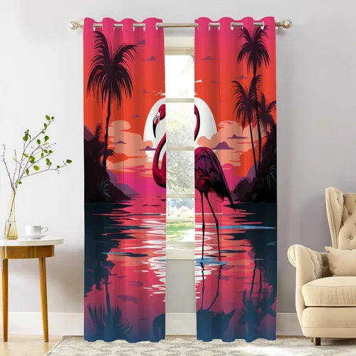 Miniatura 9 de Shrahala Floral Abstract Design Blackout Curtain Tiers, Minimalist Flower Illustration Kitchen Valance Light Blocking Tier Drapes with Rod Pocket, 2