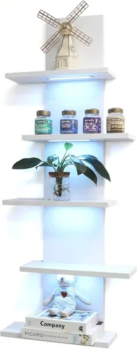Miniatura 15 de VIWODS Estante de pared de 4 niveles con luces LED, estante flotante para decoración del hogar, estante vertical montado en la pared