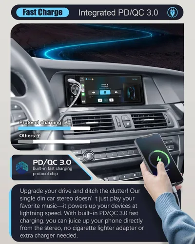Miniatura 5 de 【SOOEMAKA】 Radio de pantalla táctil DIN individual con Apple Carplay inalámbrico y Android Auto, radio de pantalla táctil Incell de 6.36" con carga