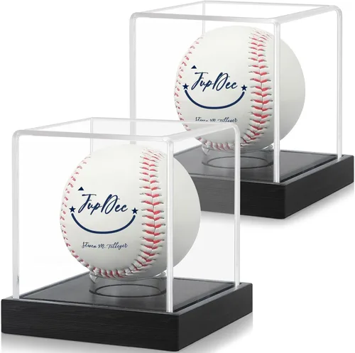 Miniatura 10 de Estuche de exhibición de béisbol, soporte de béisbol transparente con base de madera, caja de soporte de béisbol con autógrafo para pelota