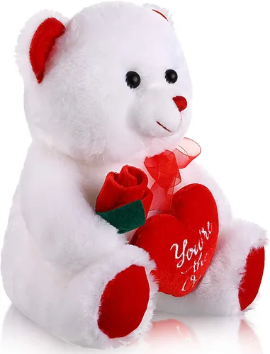 Miniatura 3 de Animales de peluche para el día de San Valentín de peluche de 10 pulgadas con diseño de corazón rojo y suave; peluche para el día de San Valentín