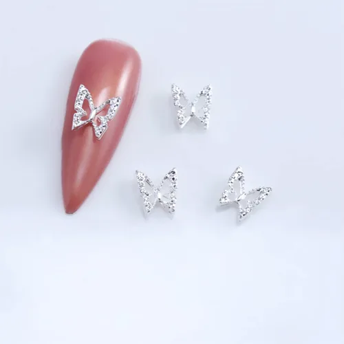 Miniatura 4 de WOKOTO 100 dijes de uñas de mariposa plateada para uñas acrílicas, joyería de mariposa 3D, joyería de uñas para uñas acrílicas, arte de mariposa 3D