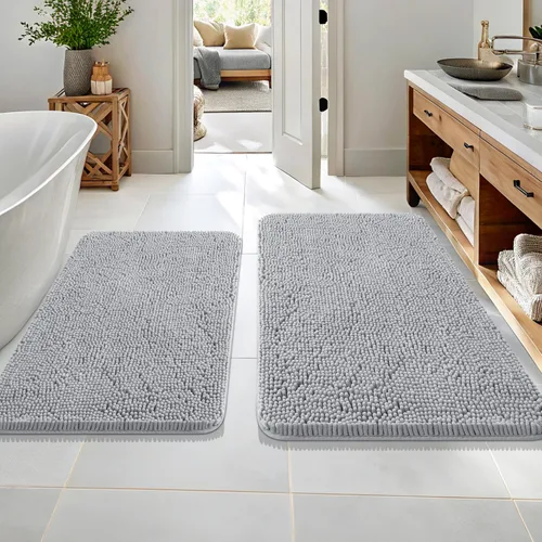 Miniatura 35 de OLANLY Juego de alfombras de baño de 2 piezas, alfombras de baño de chenilla suave y absorbente y alfombra de contorno en forma de U para inodoro