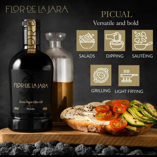 Miniatura 5 de FLOR DE LA JARA Aceite de oliva virgen extra premium - Primera prensa en frío - Monovarietal - Cosechado a mano - Rico en polifenol - Última cosecha