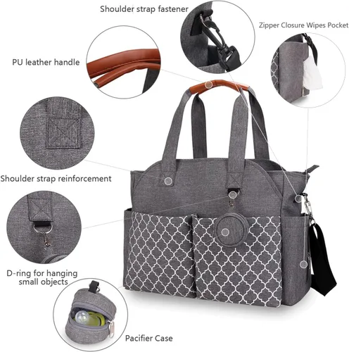 Miniatura 3 de Bolsa de pañales grande para bebé cambiador para mamá con cambiador Gris