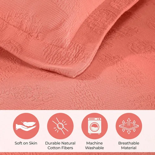 Miniatura 3 de Superior colcha de una plaza de jacquard y matelasse 100 % algodón de alta calidad, turquesa, individual, Coral, gemelo
