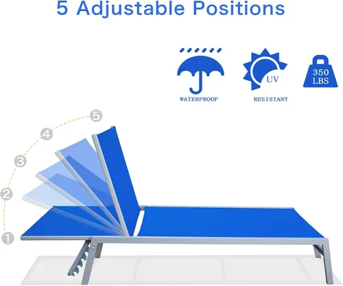 Miniatura 5 de Domi - Juego de 3 sillas reclinables ajustables para exteriores, para todo tipo de clima, con mesa auxiliar para patio, piscina, patio (azul)