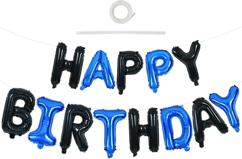 Miniatura 27 de TONIFUL Pancarta de Globos Negros de Feliz Cumpleaños de 16 Pulgadas con Letras de Papel de Aluminio Mylar, Cartel Banderín Reutilizable