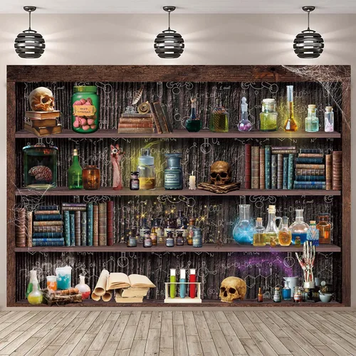 Miniatura 2 de Mad Scientist Laboratory - Telón de fondo para Halloween, escuela mágica, espeluznante, calavera, veneno, boticario, bruja, cocina, Halloween