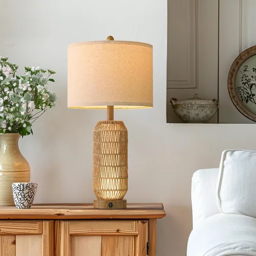 Miniatura 4 de OYEARS Lámparas de mesa de 22.5" para sala de estar, juego de 2 lámparas boho para dormitorios, lámpara de mesita de noche para veladores, lámpara