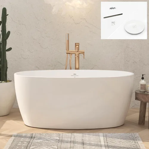 Miniatura 34 de FerdY Tahiti - Bañera independiente de 67" con forma ovalada elegante, bañera aislada de doble pared brillante con color blanco, con centro