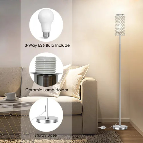 Miniatura 3 de Lámparas de pie de cristal – Moderna lámpara de pie plateada con 3 bombillas LED CCT para decoración elegante del hogar, sala de estar y dormitorio