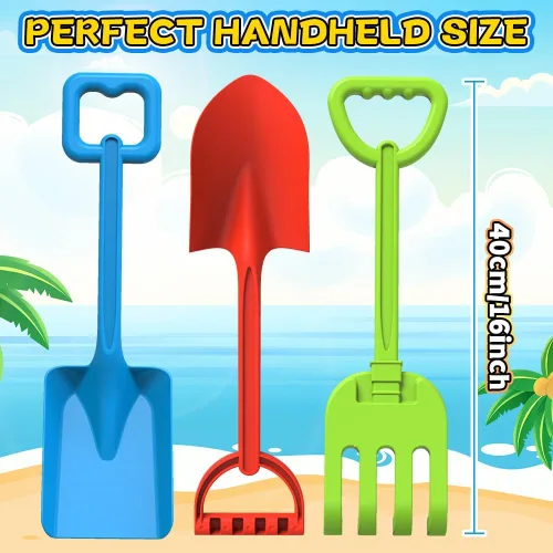 Miniatura 2 de Juego de palas de playa jumbo para niños, pala de arena de plástico ABS de mango largo de 16 pulgadas, paquete de 3 unidades de plantación de verano