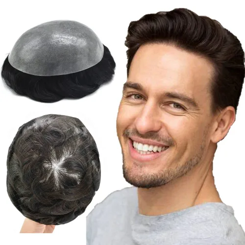 Miniatura 49 de Hair Nature - Tupé para hombres, sistema de repuesto de piezas de cabello humano, unidades de pelo negro con bucle en V de piel fina, 100% cabello