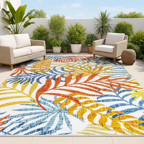 Miniatura 13 de JONATHAN Y Tropics Palm Leaves Indoor Outdoor Runner Rug 2X8 Cream/Dark Blue, Boho for Backyard, Patio, Porch, Easy-Cleaning, High Traffic