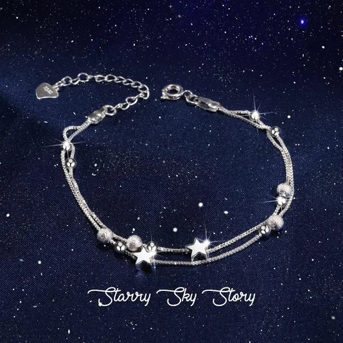 Miniatura 2 de FANCIBAND Pulseras de plata de ley 925 con dijes para mujer, delicada cadena de plata ajustable, pulsera de cuentas simples, regalos de joyería
