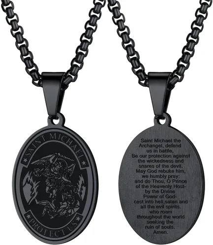 Miniatura 190 de U7 Saint Benedict/Michael Medal Necklace, 316L Stainless Steel Virgin Mary Necklace for Men Women, Bible Verse Protection Necklace Catholic