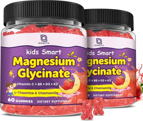 Miniatura 10 de Gomitas de glicinato de magnesio para niños y adultos, suplemento de magnesio de 400/200 mg con L-teanina, manzanilla, D3 y K2, gomitas para dormir