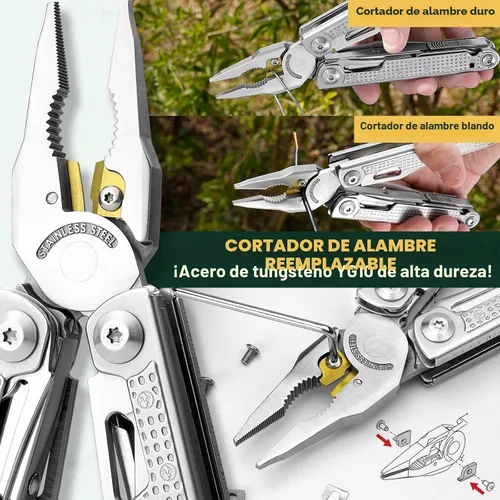 Miniatura 4 de Multper Multitools Pliers Pro, herramienta múltiple mejorada con cuchillo de Damasco, cortadores de alambre reemplazables y juego