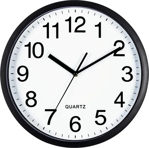 Miniatura 7 de Bernhard Products Reloj de pared negro, paquete de 2 unidades, silencioso, sin tictac, de 10 pulgadas, de cuarzo de calidad audaz, funciona