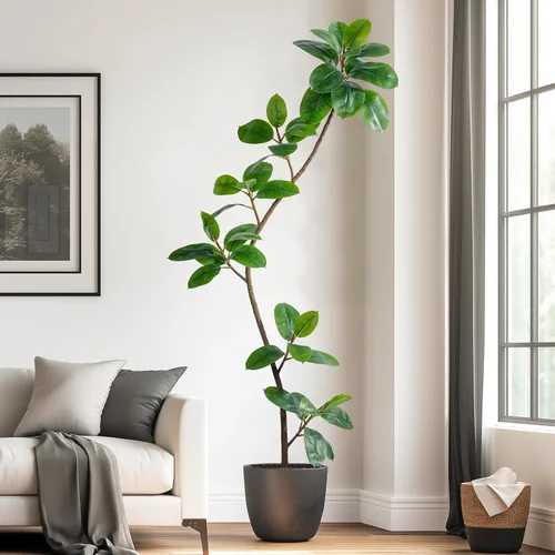Miniatura 12 de Bailikang Árbol de Goma Artificial de 1.4 metros Plantas de Imitación para Interiores Árboles Artificiales de Piso para Interiores, Plantas