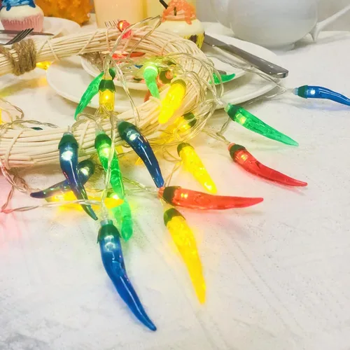 Miniatura 9 de Guirnalda de luces rojas de chile y pimienta, luces de noche de hadas, guirnalda de cobre, lámpara colgante con pilas para decoración del hogar