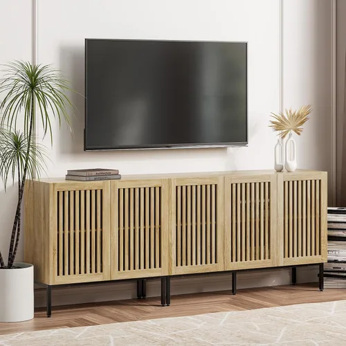 Miniatura 15 de BVIUNTWO Soporte de TV de granja para televisores de 70 pulgadas, centro de entretenimiento 2 en 1 con gabinetes de almacenamiento y base de metal