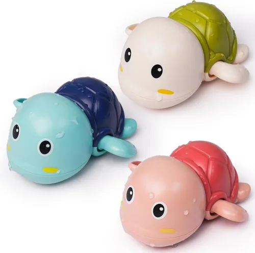 LiKee Juguetes de baño, paquete de 3 con 3 colores, lindas tortugas de natación, juguetes de cuerda para bebés de 1 año en adelante, juguetes