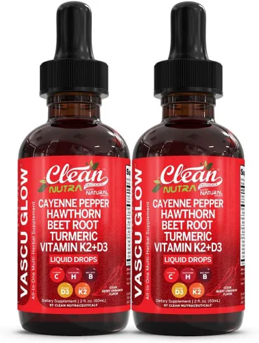 Miniatura 10 de Clean Nutra - Suplemento líquido de gotas de pimienta de cayena + bayas de espino, vitamina D3 K2 polvo de raíz de remolacha, canela de Ceilán