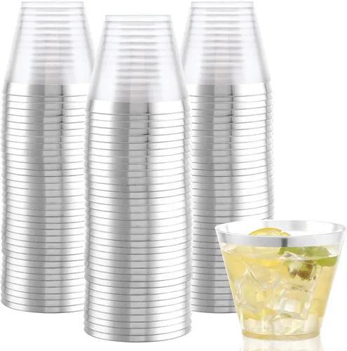 Miniatura 10 de Hioasis 200 Piezas Vasos Transparentes de 9 OZ - Vasos Desechables de Plástico con Borde Dorado, Resistentes y Sin BPA para Fiestas, Bodas