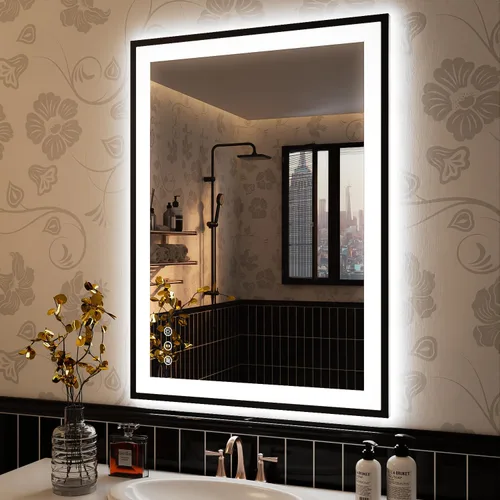 Miniatura 40 de ISKM Espejo LED con marco para baño de 40"x30", espejo de baño LED regulable con luces, antivaho, espejo iluminado frontal y retroiluminado de 3