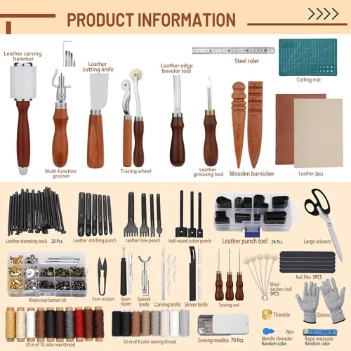 Miniatura 2 de Kit de herramientas de trabajo de cuero, kit de herramientas de cuero con caja de almacenamiento de doble capa, kit de costura resistente