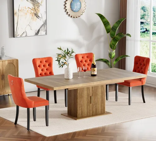 Miniatura 15 de Juego de mesa de comedor extensible de 5 piezas, juego de mesa de comedor extensible de estilo granja para 4, mesa de cocina expandible de madera