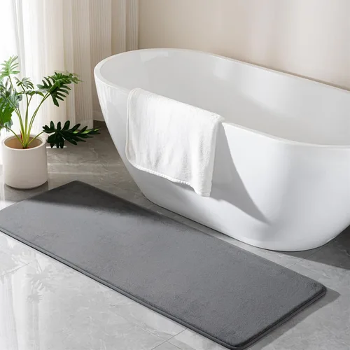 Miniatura 14 de Alfombra de baño de espuma viscoelástica negra, alfombra de baño larga y estrecha, alfombra de baño de microfibra antideslizante, suave, absorbente