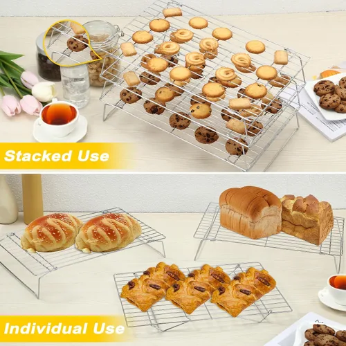 Miniatura 5 de Hunnycook Estantes de Enfriamiento - 10 x 16 Pulgadas 3PCS Estantes Altos Apilables para Hornear, Estante de Alambre de Acero Inoxidable