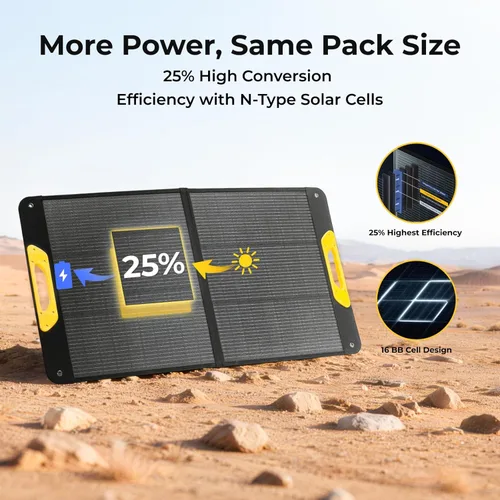 Miniatura 2 de BougeRV Panel solar portátil de 100 W, cargador solar de fibra de vidrio, hasta un 25% de eficiencia de conversión, panel solar plegable tipo N