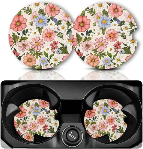 Miniatura 15 de Yonlevres Posavasos de automóvil para portavasos de automóvil, tapete de goma antideslizante de 2.75 pulgadas con muesca para el dedo, paquete de 2