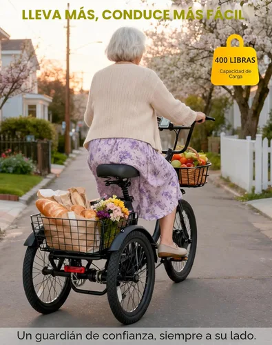 Miniatura 6 de Skeri Triciclo eléctrico, triciclo eléctrico de 1000 W para adultos, bicicleta eléctrica plegable de 3 ruedas de 20 pulgadas, triciclo E con batería