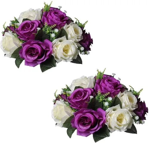 Miniatura 15 de Sziqiqi - 2 flores artificiales, flores de seda, 15 tallos para centros de mesa de flores o arreglos colgantes. Blanco puro